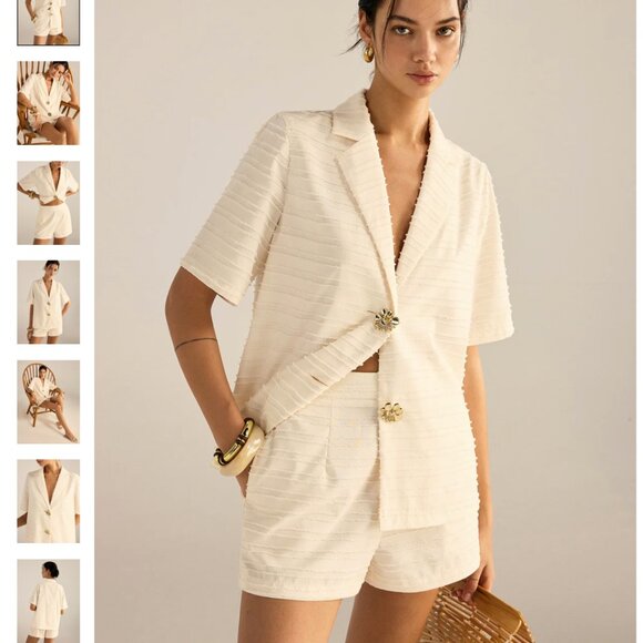 Commense Textured Short-Sleeve Blazer and Shorts Set XS - Picture 1 of 5